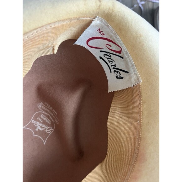 Mr. Charles Vintage Hat  Brown Tan 100% Wool Doeskin Felt Feather - Picture 6 of 9